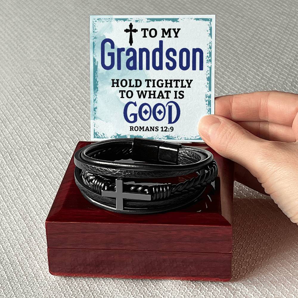 To My Grandson Premium Men's Cross Bracelet