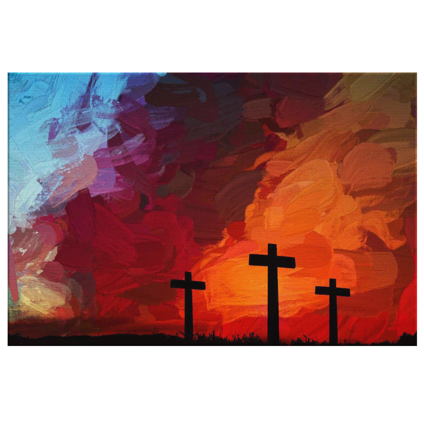"Watercolor Cross Sunset" Premium Canvas Wall Art