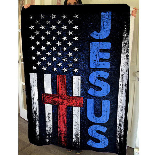 "Jesus American Flag" Premium Fleece Blanket
