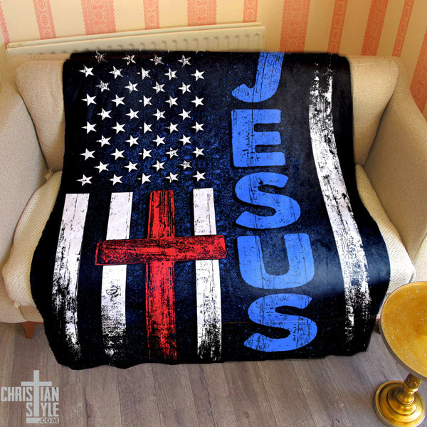 "Jesus American Flag" Premium Fleece Blanket