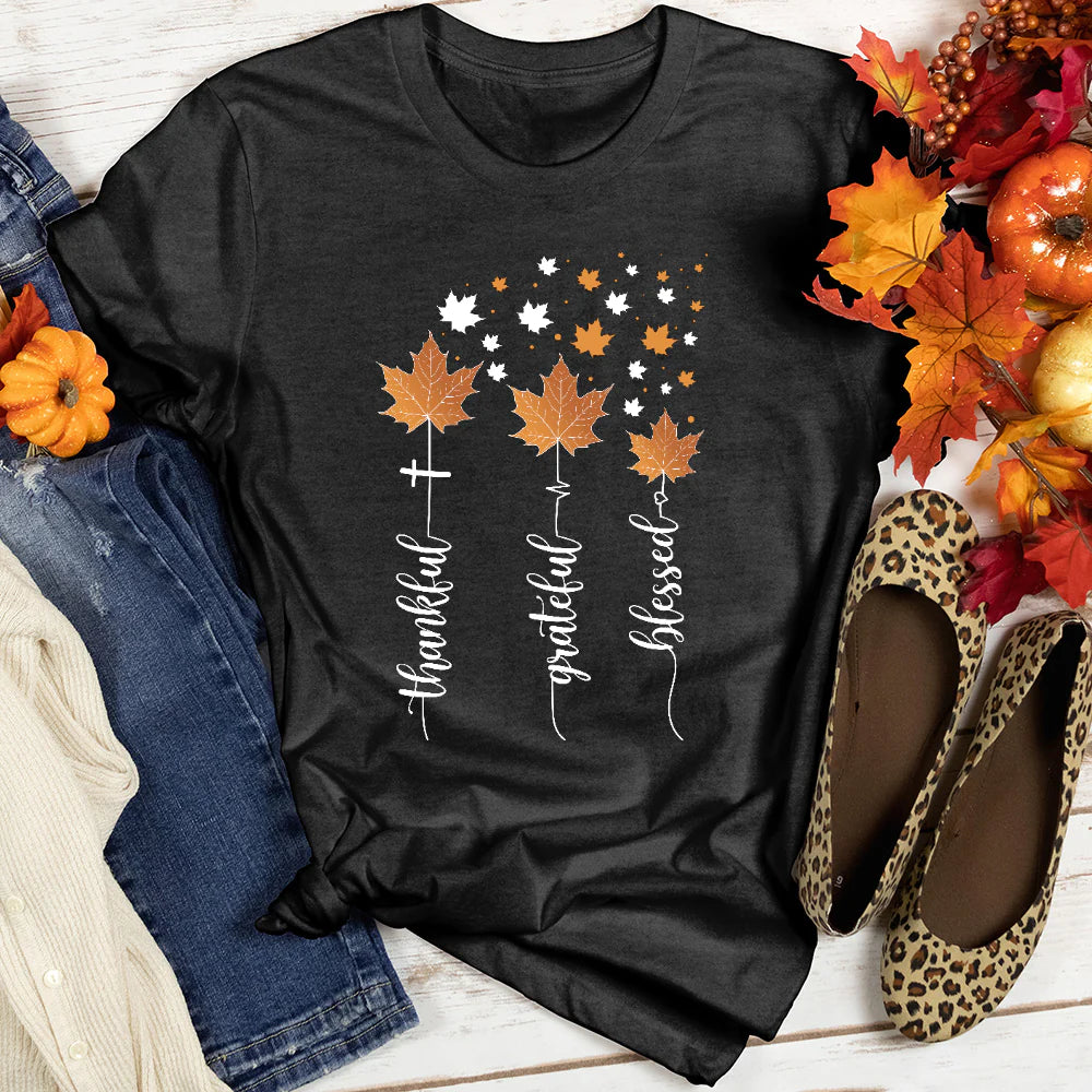 Thankful Grateful Blessed Falling Leaves Women's Fall T-Shirt