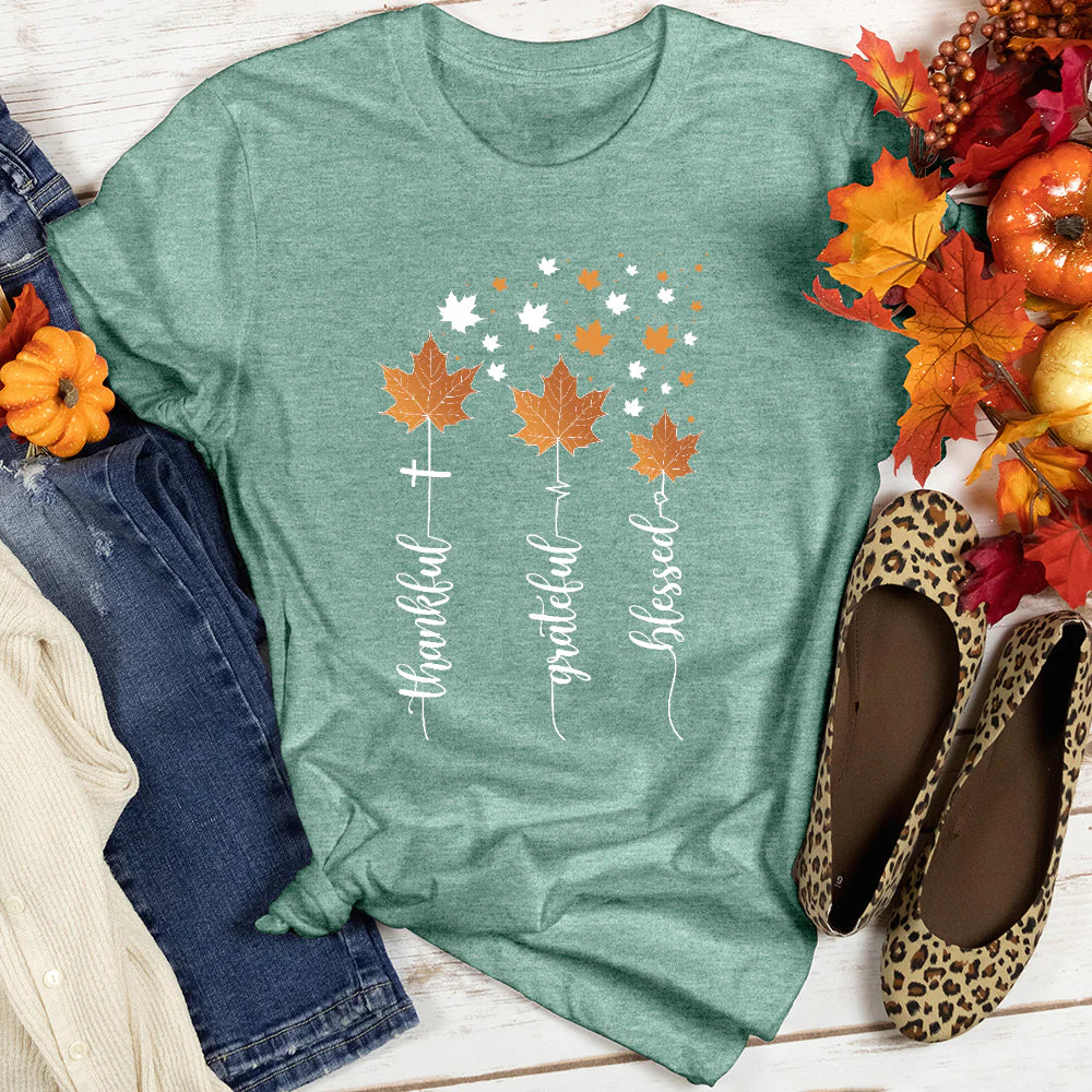 Thankful Grateful Blessed Falling Leaves Women's Fall T-Shirt