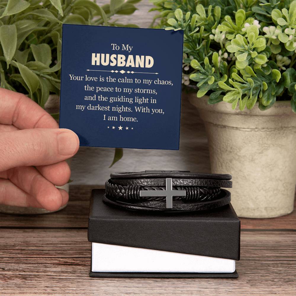 To My Husband Premium Men's Cross Bracelet