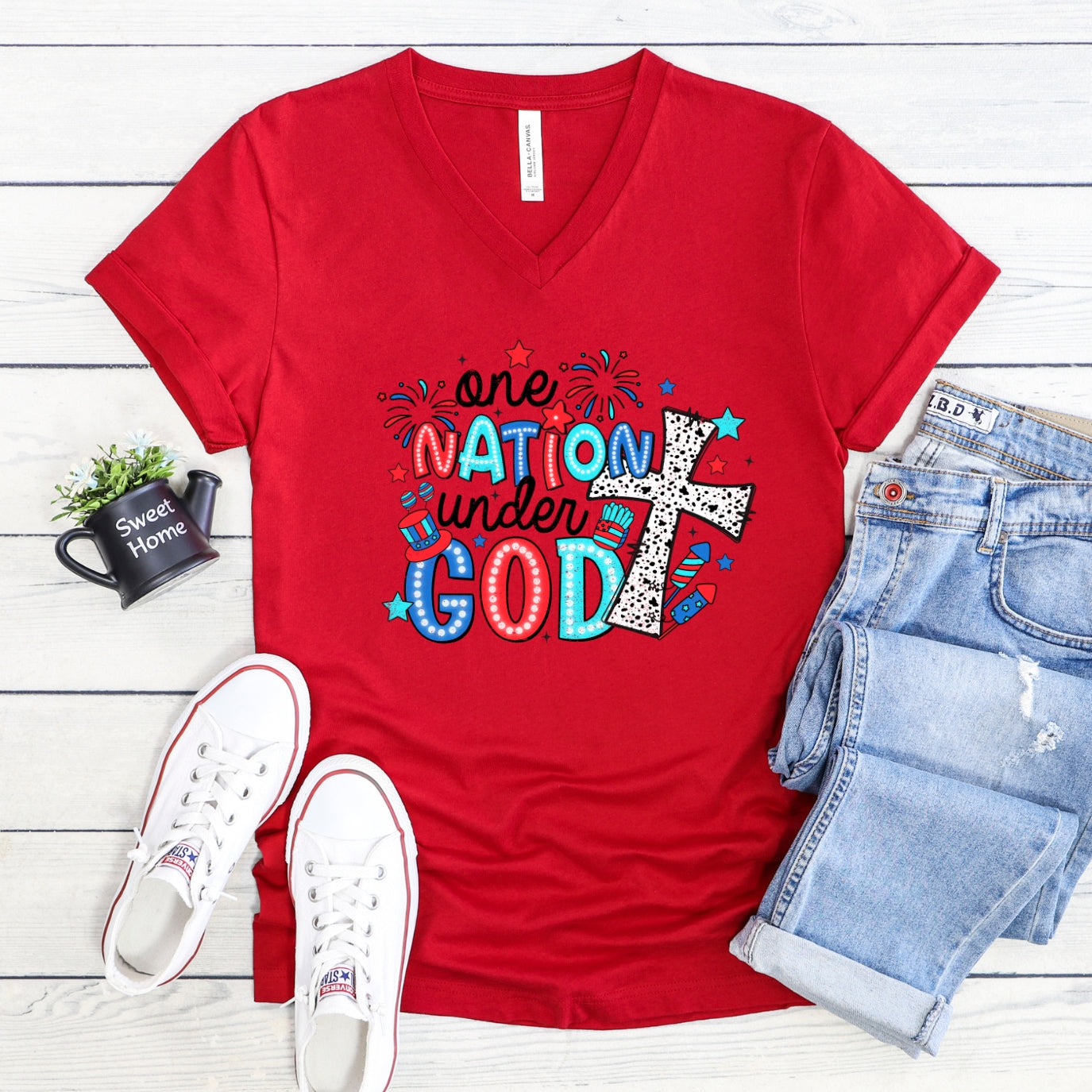 One Nation Under God Women's V-Neck Shirt
