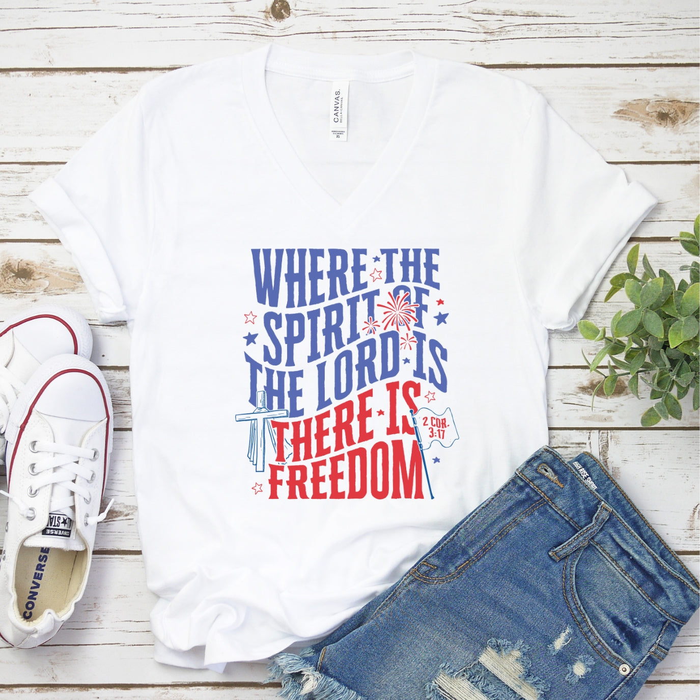 Where The Spirit Of The Lord Is There Is Freedom Women's V-Neck Shirt