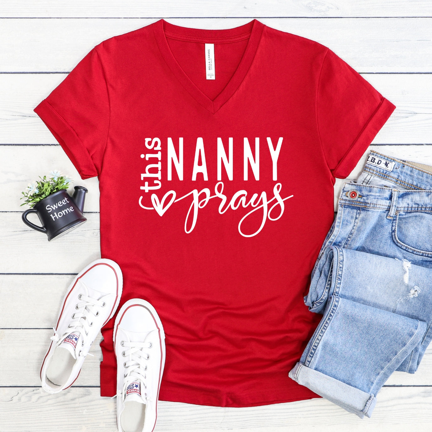 This Nanny Prays Women's V-Neck Shirt