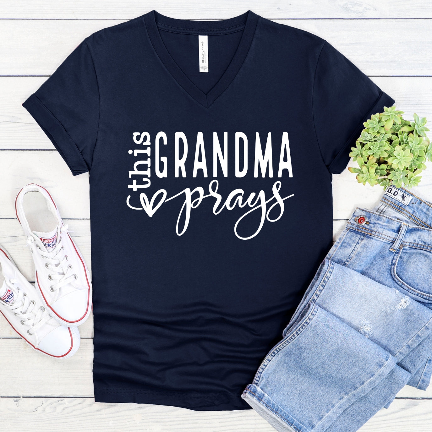 This Grandma Prays Women's V-Neck Shirt