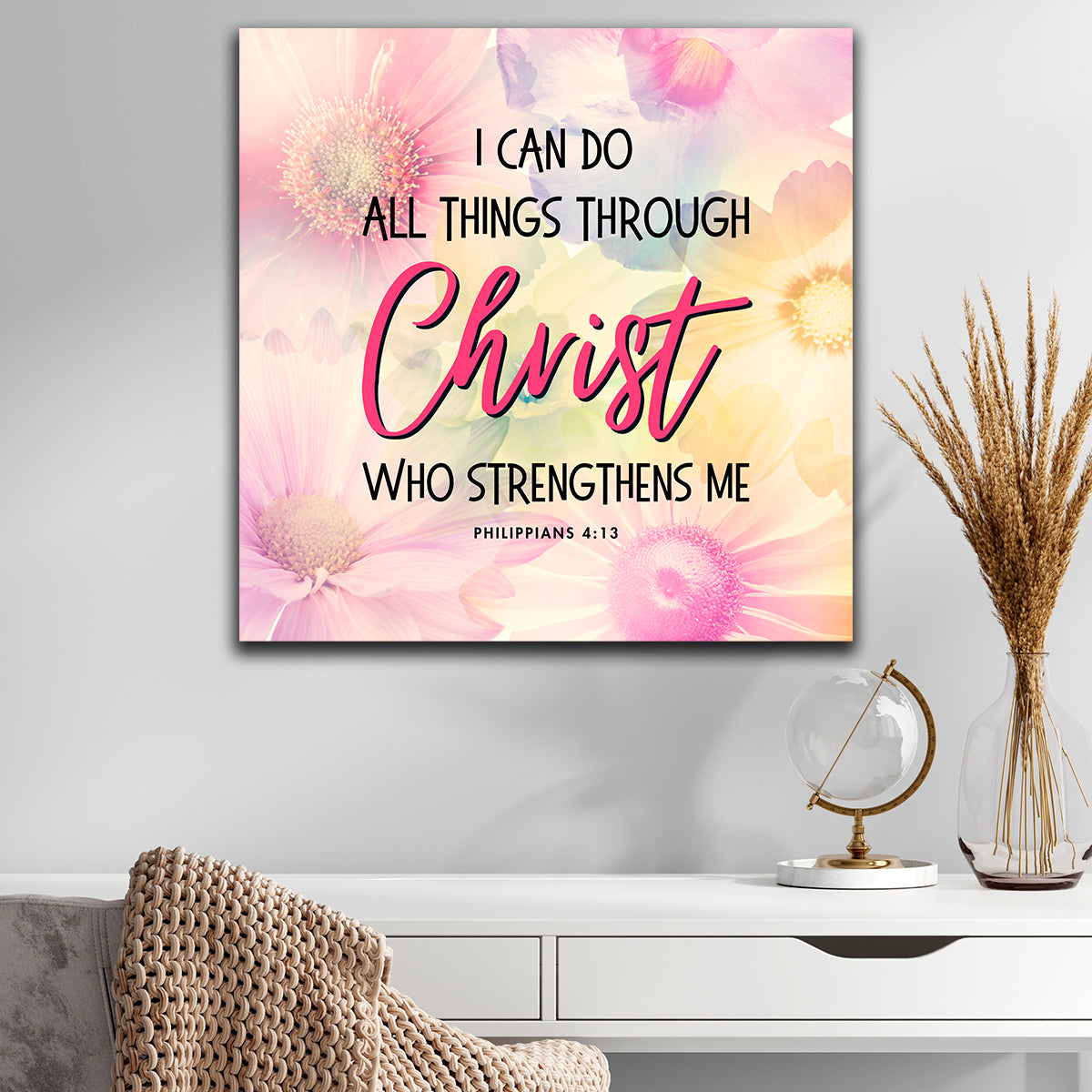 I Can Do All Things - Philippians 4:13 Floral Premium Square Canvas