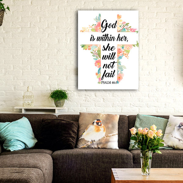 "GOD IS WITHIN HER SHE WILL NOT FAIL" canvas wall art