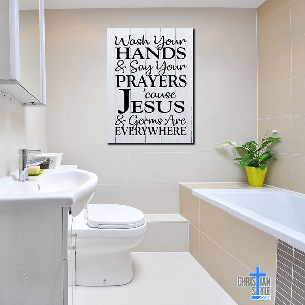 wash-your hands prayer jesus canvas wall art for christian washroom
